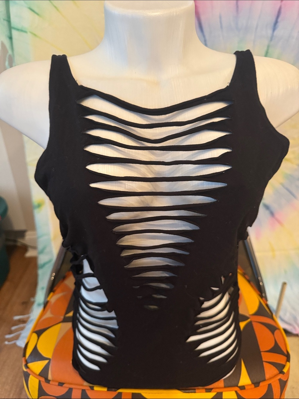 Black Distressed Cutout Women's Bodysuit